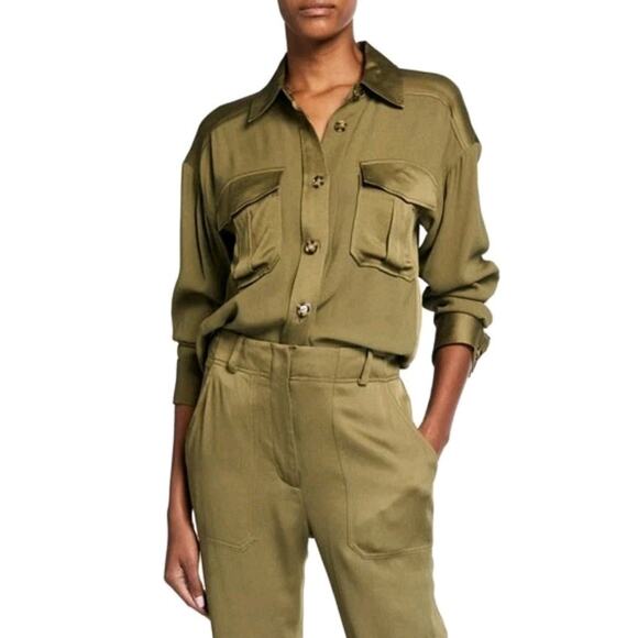 VERONICA BEARD Ainsley Shirt Olive Green Size 6 Retail $395 - Picture 1 of 13